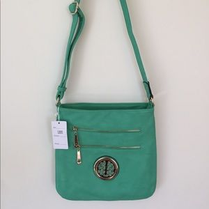 NWT MKF Collection by Mia K. Farrow green faux leather crossbody purse bag